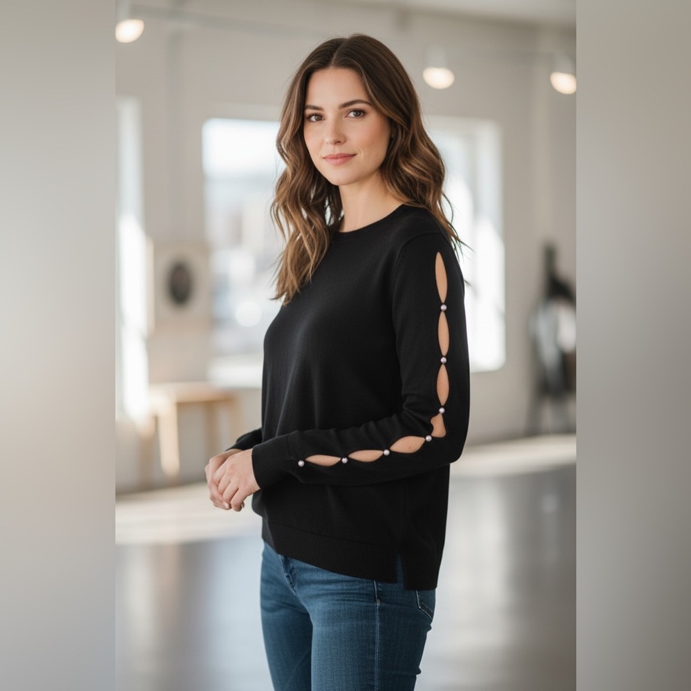 Knit Top Medium NWT | Open Arm Silver Embellished Boutique Glam
